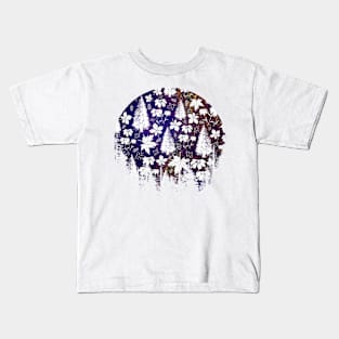 Indigo and Purple Christmas Floral Pattern Kids T-Shirt